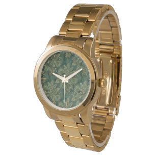Luxury Green Gold Tropical Leaves Pattern Watch