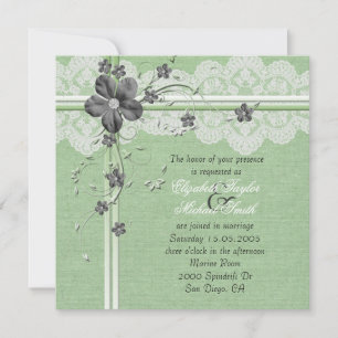 Luxury Green Lace Floral Burlap Wedding Invitation
