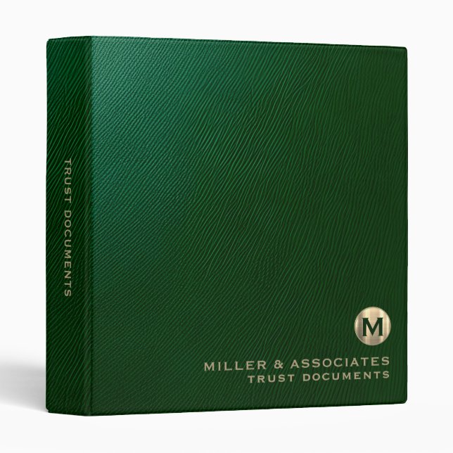 Luxury Green Leather Trust Documents Binder (Front/Spine)