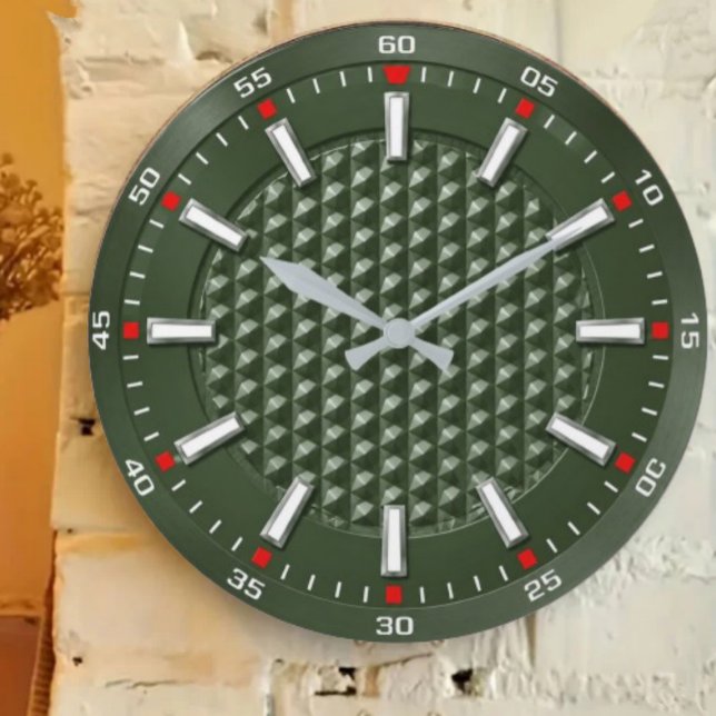 Luxury Green Textured Modern Forest Green  Large Clock (Creator Uploaded)