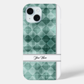 Luxury Green White Rhombus Your Name Abstract Art iPhone 15 Case