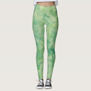 Luxury Green Yellow Watercolor Abstract Art Leggings