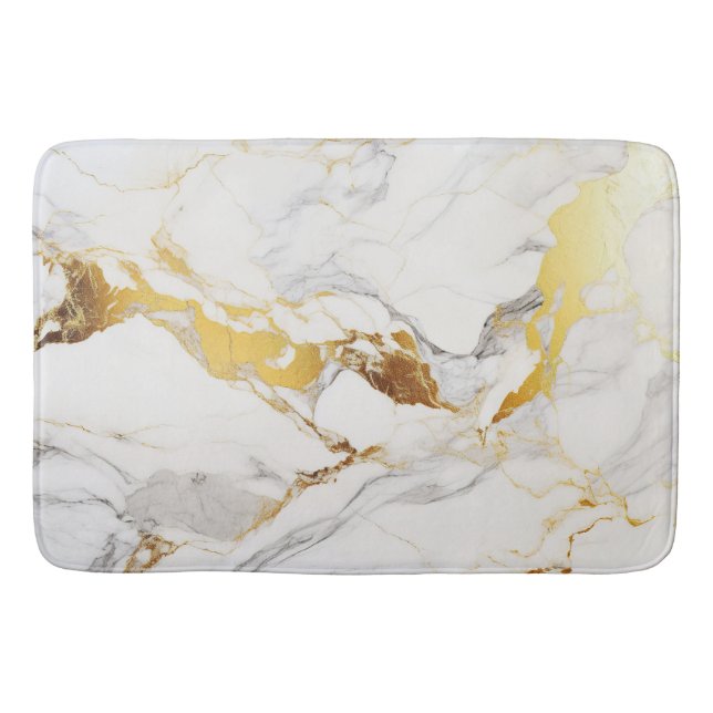 Luxury Grey and Gold Texture White Marble Bath Mat (Front)