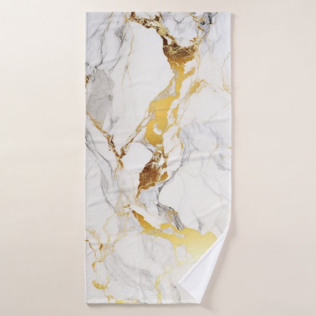 Luxury Grey and Gold Texture White Marble Bath Towel Set (Bath Towel)