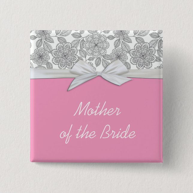 Luxury Grey Floral Damask Pink Button (Front)