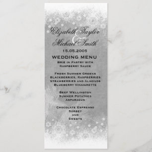 Luxury Grey Frosty Snowflake Winter Menu