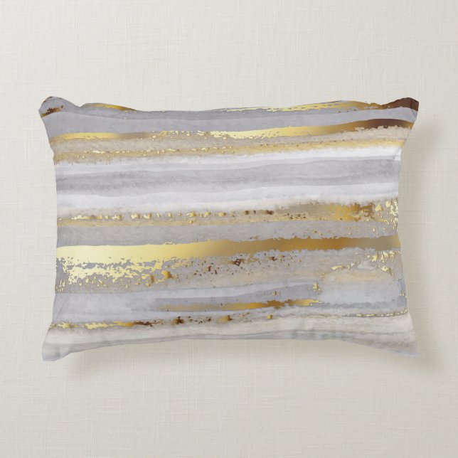 Luxury Grey Gold Watercolor Texture Accent Pillow (Front)