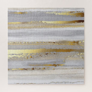 Luxury Grey Gold Watercolor Texture Jigsaw Puzzle