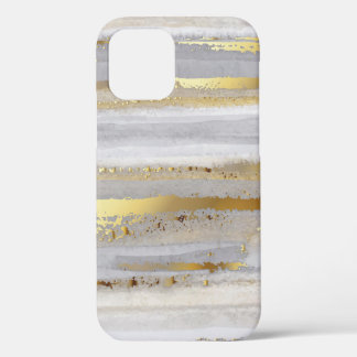 Luxury grey watercolor and gold texture iPhone 12 case