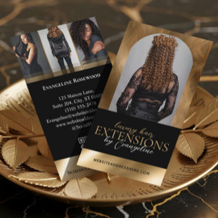 Luxury Hair Extensions Salon Arch Photo Black Gold Business Card
