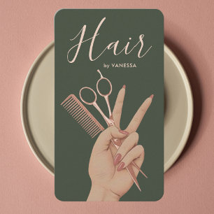 Luxury Hairstylist Hairdresser Elegant Dark Green Business Card
