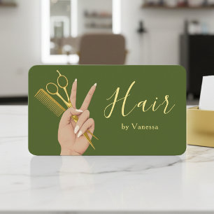 Luxury Hairstylist Hairdresser Modern Moss Green Business Card
