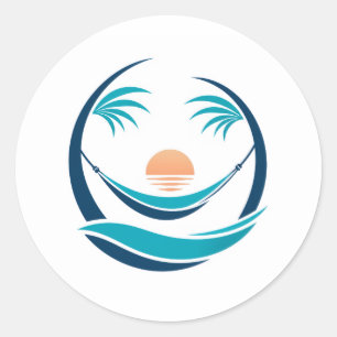 Luxury Hammock Sunset Logo Classic Round Sticker