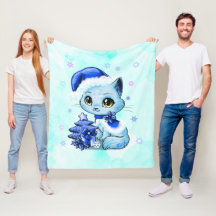 Luxury Hand Drawn Cat Art Fleece Blanket MEDIUM