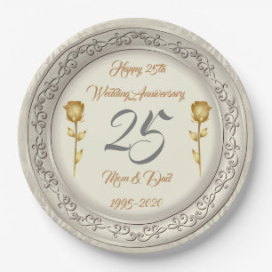 Luxury Happy Customize Silver 25th Anniversary Paper Plate