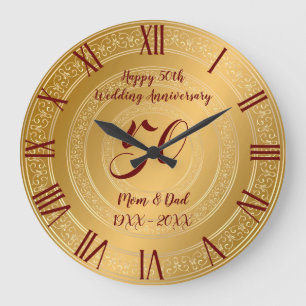 Luxury Happy Gold 50th Anniversary Large Clock
