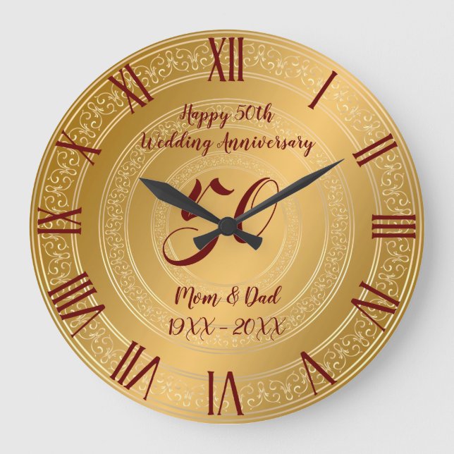 Luxury Happy Gold 50th Anniversary Large Clock (Front)