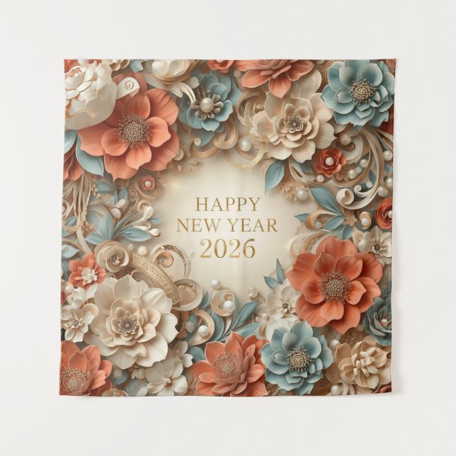 luxury happy new year 2026 party backdrop tapestry (Front)