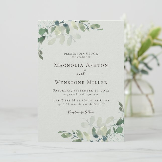 Luxury High End Eucalyptus Sage Green Wedding Invitation (Standing Front)