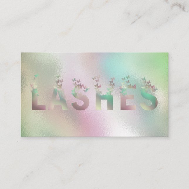 Luxury holographic butterflies lashes logo busines business card (Front)