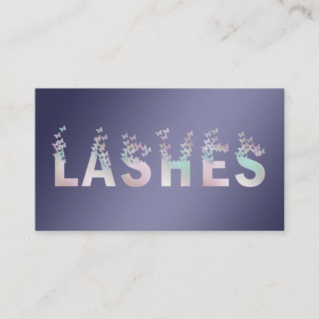 Luxury holographic butterflies lashes logo business card (Front)