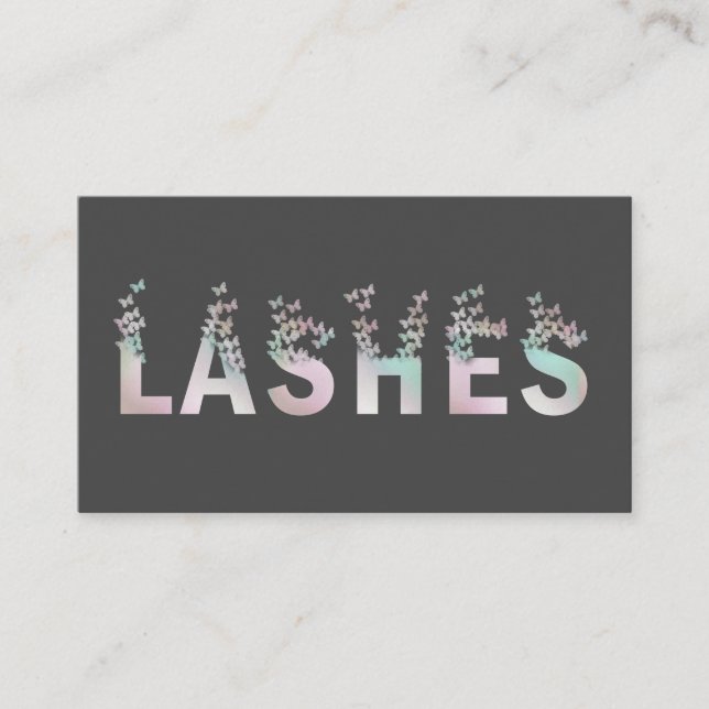 Luxury holographic butterflies lashes logo business card (Front)