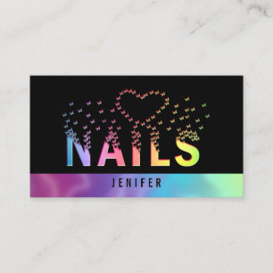 Luxury holographic butterflies nails logo business card