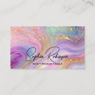 Luxury Holographic Colors Marble & Gold Glitter Business Card