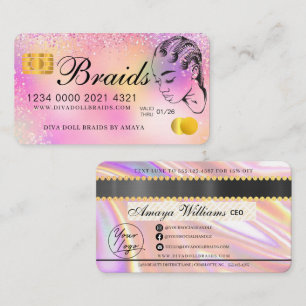 Luxury Holographic Foil Hair Braiding Credit Style Business Card