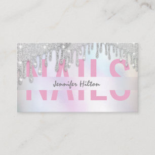 Luxury holographic glittery drips Nail salon Business Card