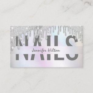 Luxury holographic glittery drips Nail salon Business Card