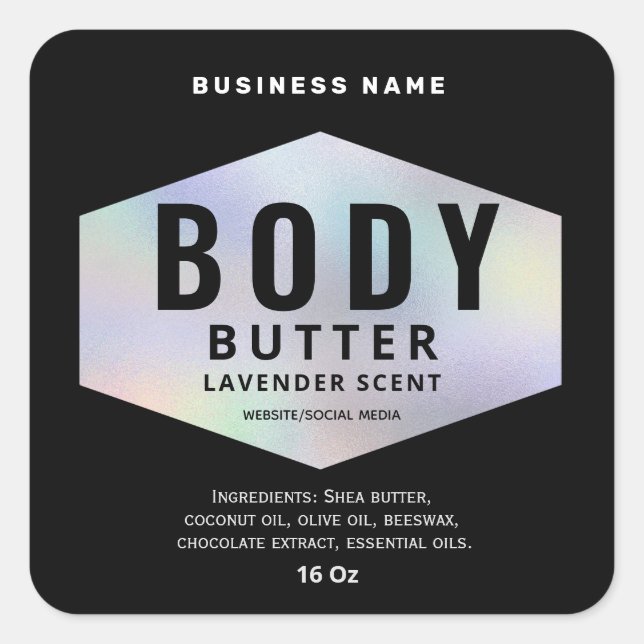 Luxury holographic minimalist body butter label (Front)