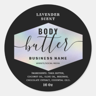 Luxury holographic script body butter label