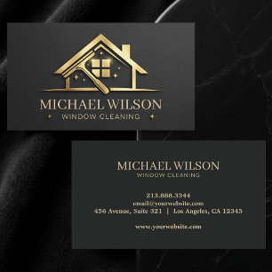 Luxury Home Service Black & Gold Window Cleaning B Business Card