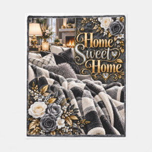 Luxury Home Sweet Home Black Grey White & Gold Thr Fleece Blanket