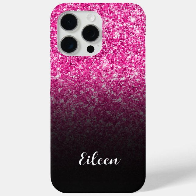 Luxury Hot Pink Glitter Black Gradient Case-Mate iPhone Case (Back)