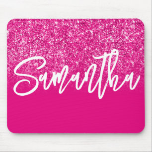 Luxury Hot Pink Glitter Ombre Personalized Mouse Pad
