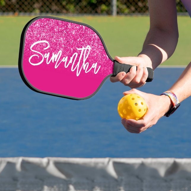 Luxury Hot Pink Glitter Ombre Personalized Pickleball Paddle (Insitu)