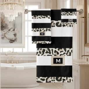 Luxury Hotel Monogram Black Rose Gold White Bath Towel Set
