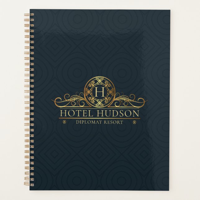 Luxury Hotel Stationery Gold Monogrammed Planner (Front)