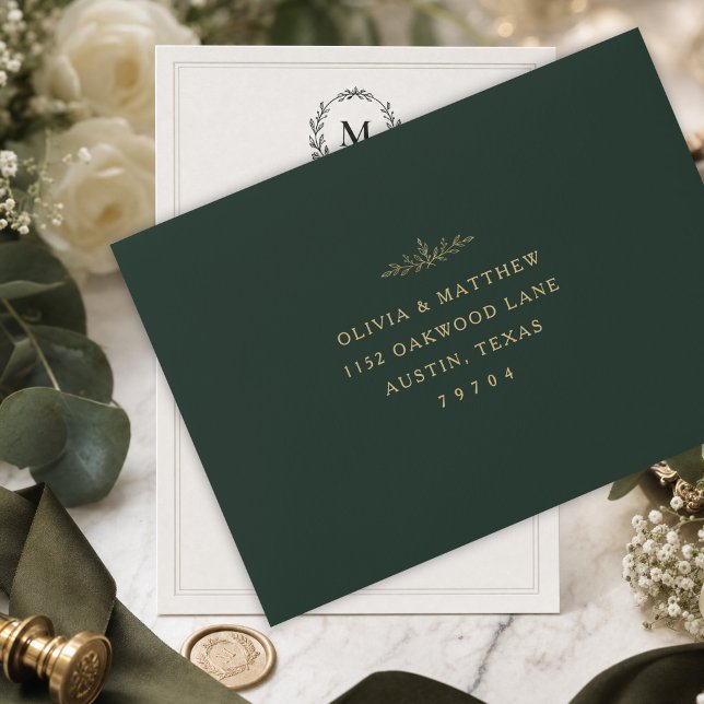 Luxury Hunter Green Wedding Envelope Template (Complete your wedding stationery with this elegant Hunter Green envelope template,)