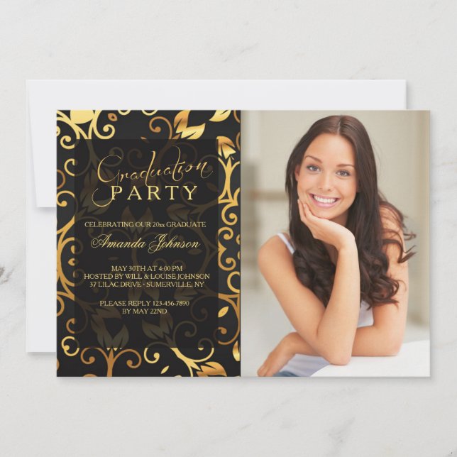 Luxury in Black Photo Invitation (Front)