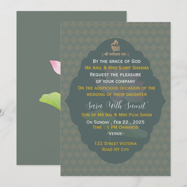 Luxury Indian Wedding Invitation Card (Front/Back)