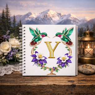 Luxury Initial Y Hummingbird Jeweled Wedding Gift Notebook