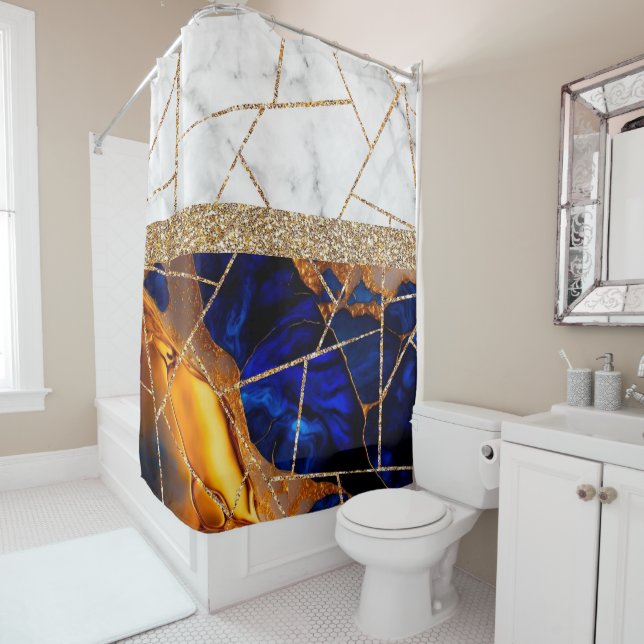 Luxury Interior Marble Stone Glitter  Shower Curta (In Situ)