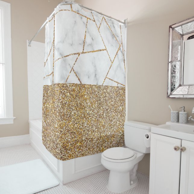 Luxury Interior Marble Stone Glitter Shower Curtai (In Situ)