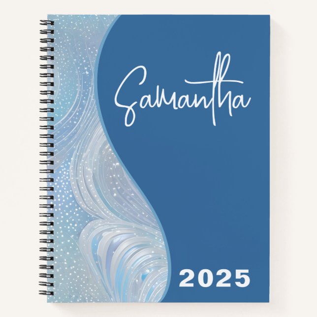 Luxury Iridescent Blue Gradient Spiral Notebook (Front)