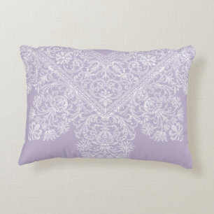Luxury Italian Lace Pattern, White Lavender Purple Accent Pillow