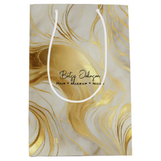 Luxury Ivory and Gold Marbled Medium Gift Bag