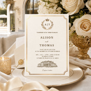Luxury Ivory & Gold European Villa   Elegant  Invitation